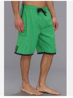 NEW U.S. Polo Assn. Men's Side-Stripe Green/Navy Board Swim Shorts